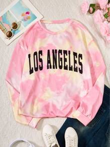 Thiếu niên Cô gái Nhuộm buộc In Đồ họa Chữ cái Vòng cổ Áo nỉ - Nhiều màu - Xem 1