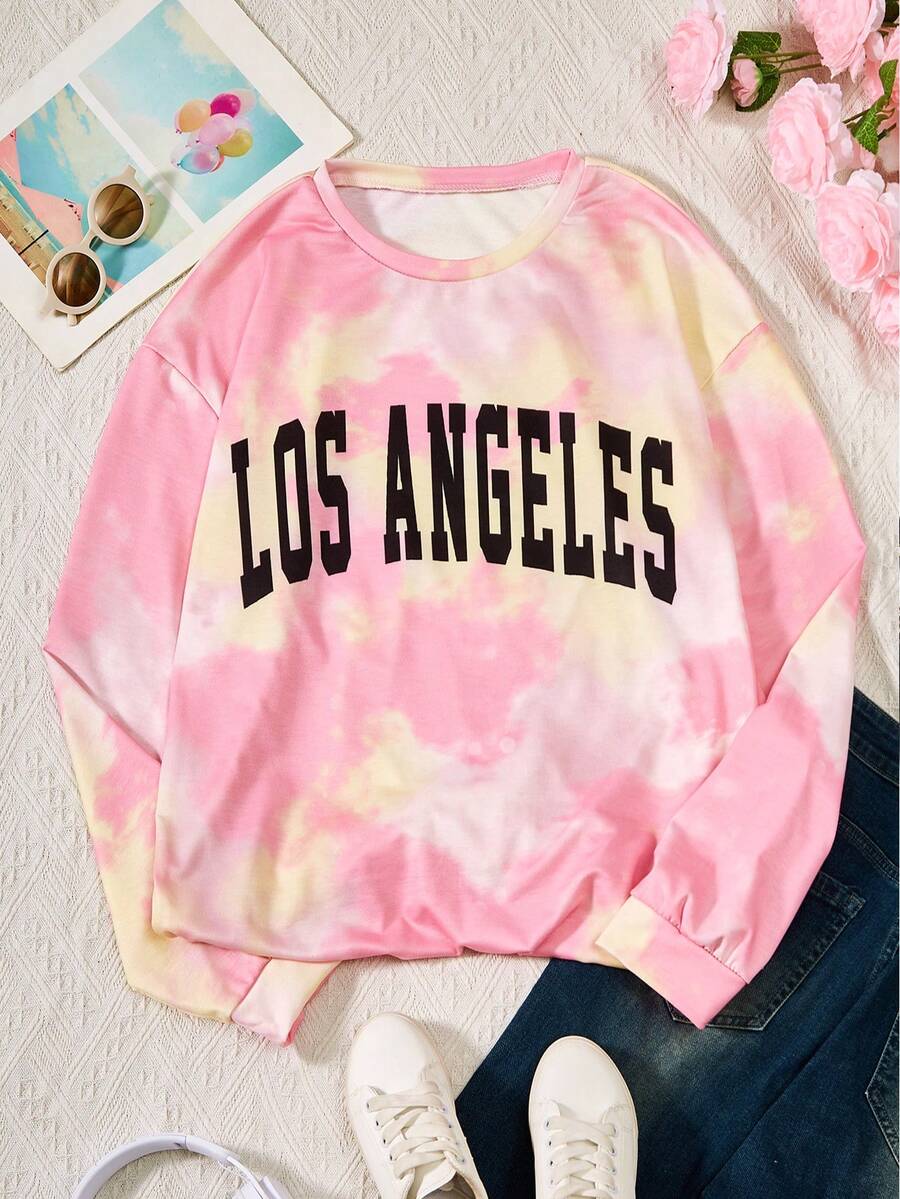 Thiếu niên Cô gái Nhuộm buộc In Đồ họa Chữ cái Vòng cổ Áo nỉ - Nhiều màu - Xem 1