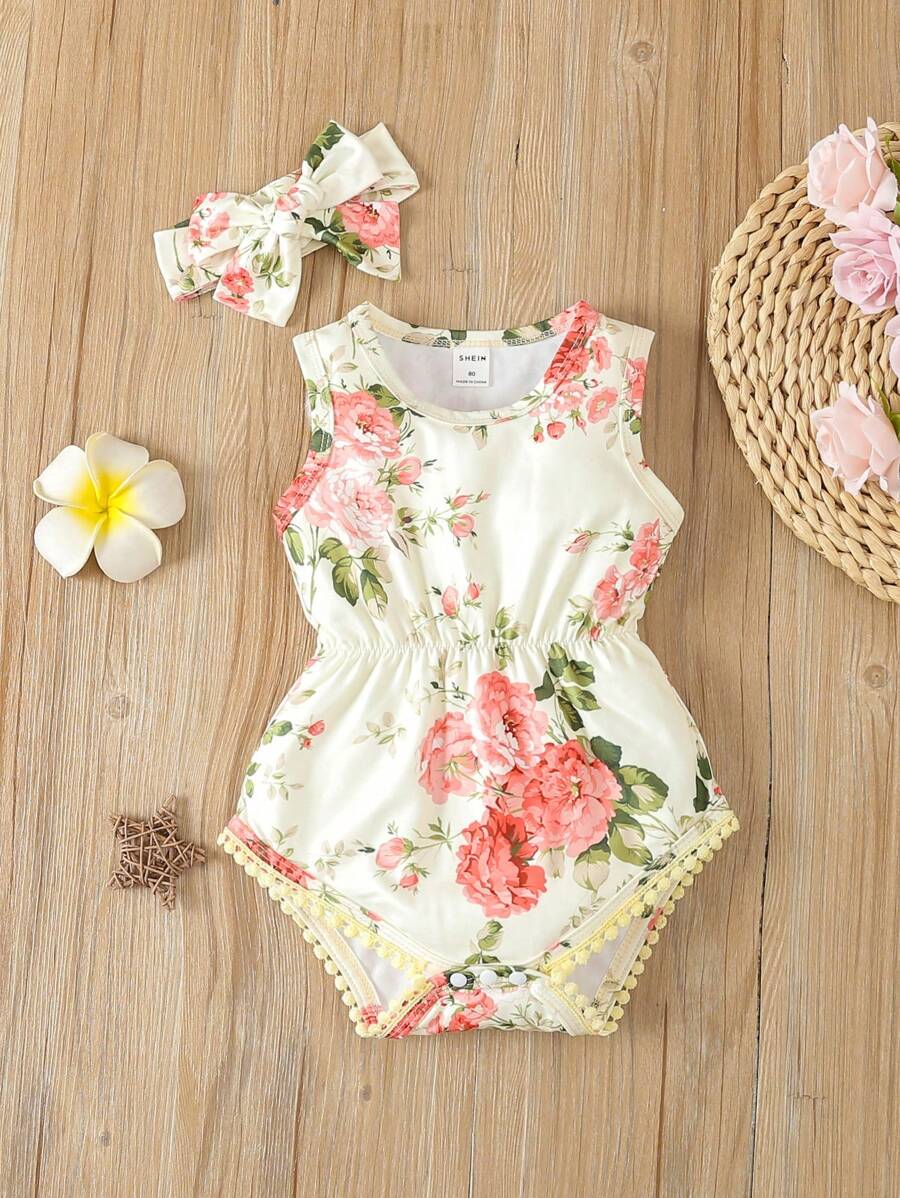 Baby Girls' Floral Printed Sleeveless Bodysuit