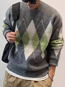 Manfinity Hypemode Men Argyle Pattern Sweater - Multicolor - View 1
