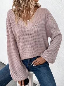 SHEIN Essnce Của phụ nữ Thả vai Áo len Với Cổ áo sơ mi - Hồng - Xem 5