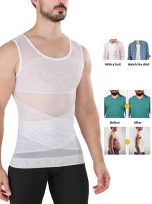 Men's White Mesh Tank Top - White - View 4