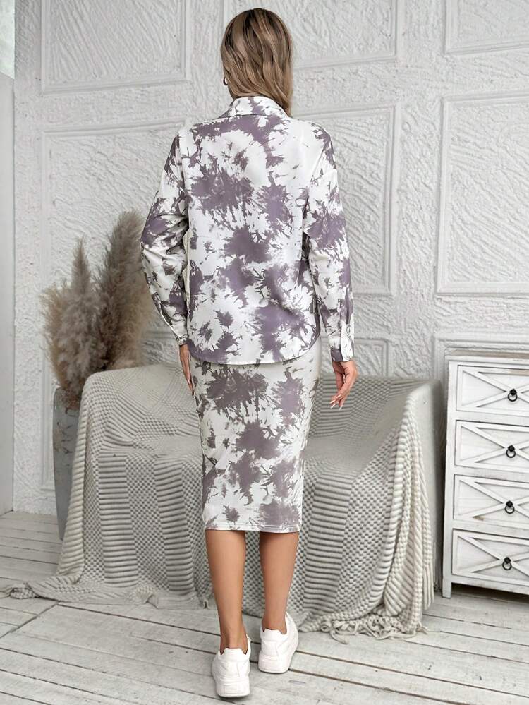 Maternity Tie Dye Jacket And Spaghetti Strap Dress Two Piece Set