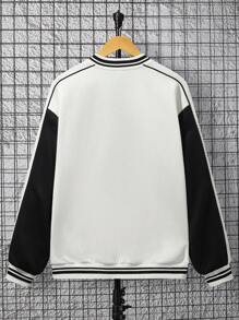 SHEIN Chico adolescente Cazadora tipo bomber con parche de letra ribete de rayas de hombros caídos - Multicolor - Ver 2