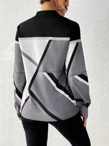 SHEIN Privé Camisa Con Cuello De Muesca Color Block Para Mujer - Multicolor - Ver 2