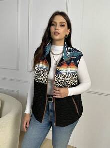 EMERY ROSE Áo vest phao không tay họa tiết da báo và họa tiết hình học cỡ lớn có khóa kéo - Nhiều màu - Xem 6
