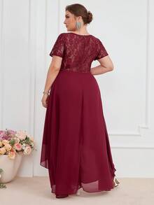 Lace Patchwork Sleeve Chiffon Party Dress - Burgundy - View 2