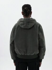 Men's Drawstring Hooded Jacket - Green - View 2