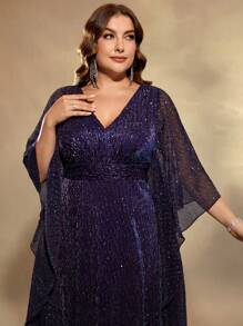 UNITHORSE 加大码女式优雅闪亮喇叭袖鸡尾酒会礼服、派对礼服、婚礼宾客礼服、正式礼服、晚礼服、新娘礼服、生日礼服、毕业礼服、长袍 - 紫色 - 查看 6