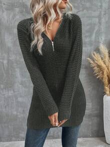 SHEIN LUNE 休閒女款純色長袖針織毛衣 - 灰色 - 查看 6