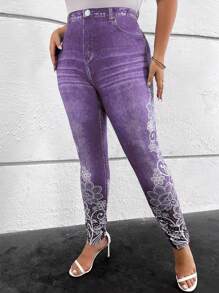 SHEIN Clasi Của phụ nữ Kích thước lớn Thực vật In Xà cạp - Màu tím - Xem 3