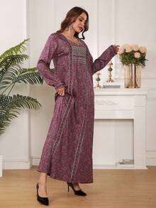 Tunika-kleid Mit Blumen-druck - Bordeaux - Übersicht 8