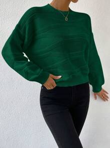 SHEIN LUNE Của phụ nữ Cơ bản Màu xanh lá Vòng cổ Áo len - Màu xanh lá cây đậm - Xem 7