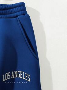 Flirla Letter Grafische Trekkoord Thermische Gevoerde Hoodie & Joggingbroek