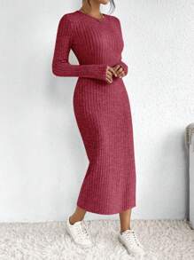 SHEIN Frenchy Vestido Para Mujer Con Abertura Alta - Rosa Fucsia - Ver 6