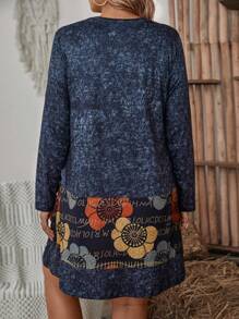 SHEIN Floral And Digital Printed Buttoned Long Sleeve Dress - Multicolor - View 2