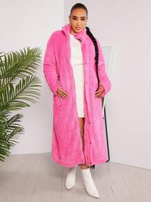 SHEIN SXY Women's Teddy Fleece Long Coat - White - View 4