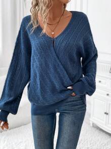 EMERY ROSE Women's Lantern Sleeve Wrap Neck Sweater - Dusty Blue - View 1