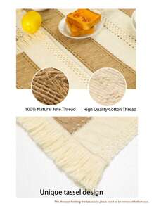 SHEIN Basic living 1Pc Linen Blend Table Runner Placemat With Geometric Tassel Design For Kitchen Dining Table - Multicolor - View 6