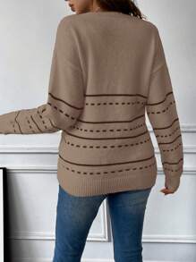 SHEIN Maternity Striped Drop Shoulder Sweater, For Winter - Khaki - View 2