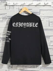 SHEIN Thiếu niên con trai Đồ họa Khẩu hiệu Áo thun - màu đen - Xem 2
