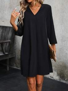 SHEIN LUNE V-neck Ruffled Sleeve Dress - Black - View 6