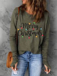 聖誕繽紛發光圖形瑞格蘭袖t恤