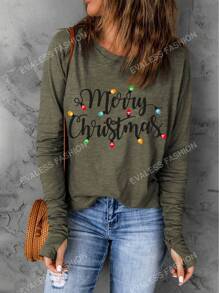 T-shirt À Manches Raglan Graphique Merry Christmas & Illumination