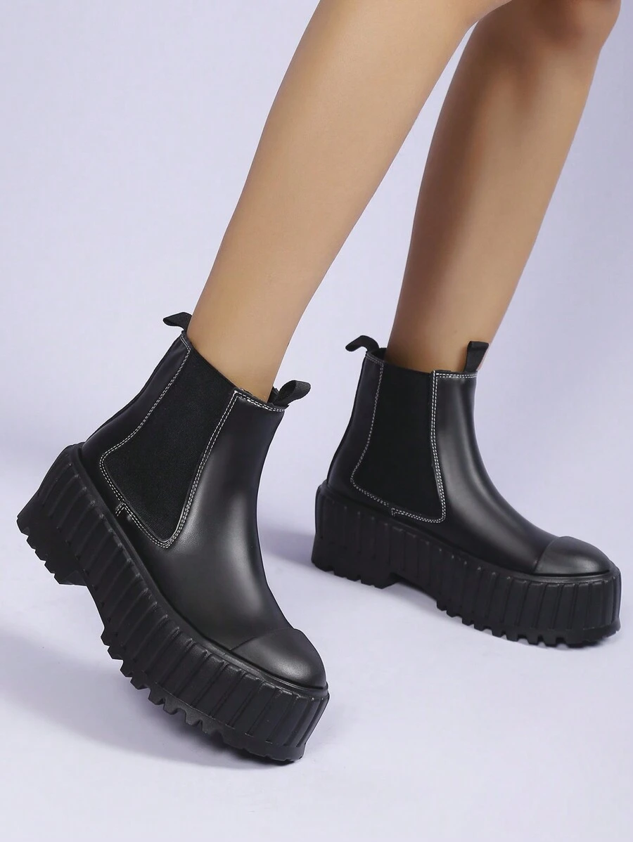 Quý cô Đúng mốt Giày bốt ngắn ( Mắt cá chân & Ngắn ) Với Dày Chống trượt Đế , Đàn hồi Ban nhạc , Vá lại & Buổi tiệc Phong cách phương Tây - màu đen - Xem 1