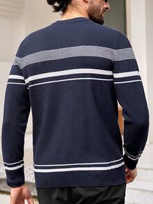 GENTILAND Men's Long Sleeve Round Neck Striped Sweater Pullover - Blue - View 2