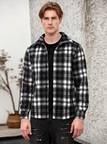 Manfinity Homme Chaqueta A Cuadros En Blanco Y Negro Para Hombre - Blanco y Negro - Ver 4