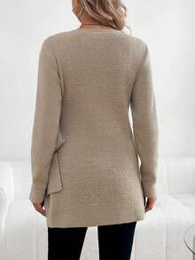 SHEIN Maternity Sweater With Side Tie Design And V-neckline - Khaki - View 2