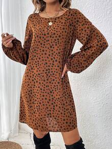 SHEIN LUNE Women's Asymmetrical Polka Dot Pattern Long Sleeve Dress - Multicolor - View 4