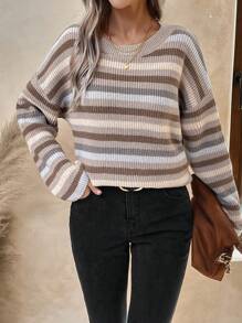 SHEIN LUNE Women'S Drop Shoulder Stripe Sweater - Multicolor - View 3