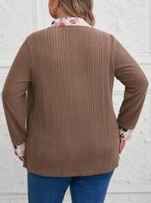 EMERY ROSE Camisa De Talla Grande De Punto Liso Para Mujer - Café integral - Ver 2