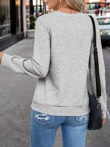 SHEIN LUNE Của phụ nữ Xếp li Tay Raglan Áo nỉ - Màu Xám nhạt - Xem 2