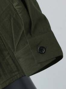 Men's Solid Color Button-down Casual Shirt - Army Green - View 4