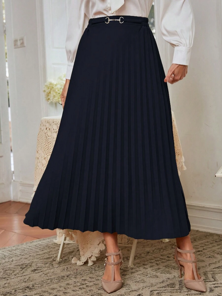 Modelyn 金屬紐帶細節百褶裙 - 藍色 - 查看 1