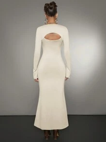 SHEIN BAE 女士方領短袖修身長裙