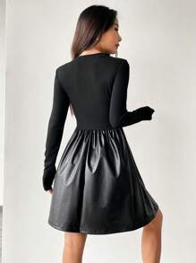 SHEIN EZwear 純色圓領長袖女裝連衣裙 - 灰色 - 查看 2