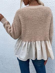 SHEIN LUNE Đúng mốt Của phụ nữ Sang trọng Vá lại Áo len - Màu Khaki - Xem 2