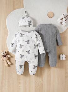 SHEIN Đứa bé gái 2 Miếng In Koala Tương phản ràng buộc Bộ Jumpsuit có giầy - Nhiều màu - Xem 2