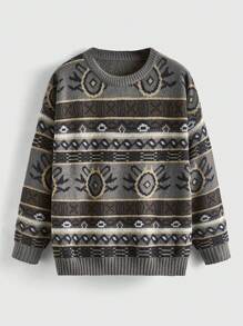 ROMWE Fairycore Plus Size Women's Geometric Pattern Pullover Sweater - Multicolor - View 1