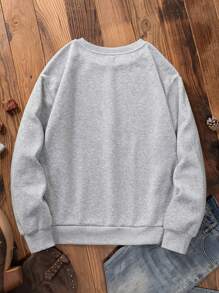 SHEIN LUNE Của phụ nữ Giáng sinh In Lông cừu Áo nỉ - Màu Xám nhạt - Xem 3