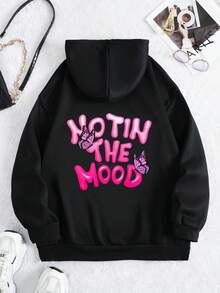 SHEIN EZwear 大码女式字母蝴蝶印花卫衣 - 黑色 - 查看 6