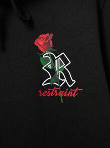 RueChic 2pcs/set Men's Printed Minimalist Sweatshirt And Sweatpants Set - Black - View 4