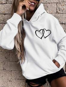 SHEIN LUNE 女款心型印花連帽運動衫 - 白色 - 查看 7