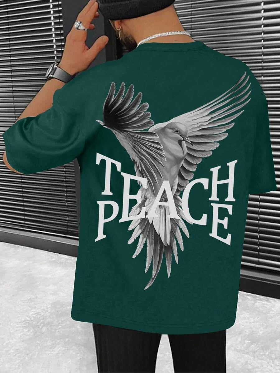 Manfinity Men's Pigeon & Letter Printed T-shirt - Green - View 1