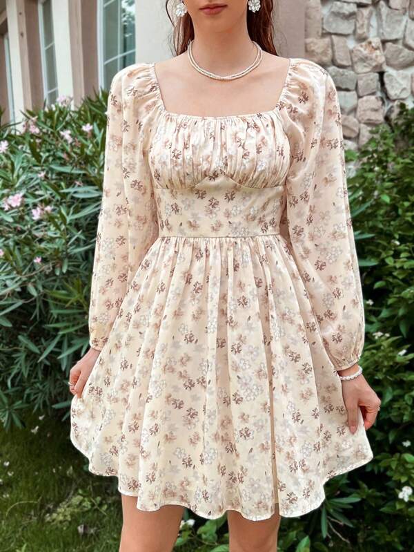 Breezaya Ditsy Floral Print Ruched Bust Dress
