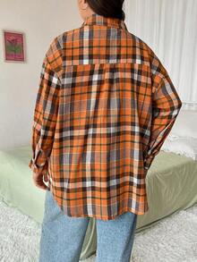 SHEIN LUNE 大码女式格子落肩纽扣衬衫 - 彩色 - 查看 2